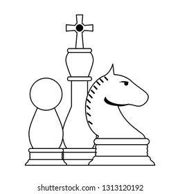 Chess pieces game cartoon in black and white