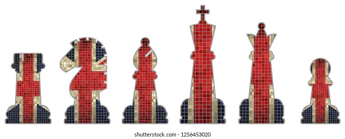 Chess pieces with Great Britain flag  - Illustration,
Chess pieces and games visuals. 
Chess pieces with United Kingdom flag