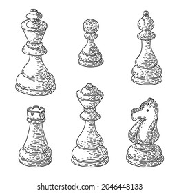 Chess pieces. Hand drawn vector illustration