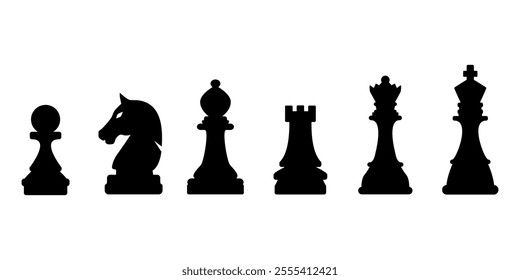 Chess pieces icon collection. King, rook, queen, horse, pawn and bishop