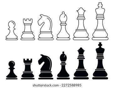 Chess pieces icon. Chess icons. King, queen, rook, knight, bishop, pawn. Vector illustration. Eps 10.