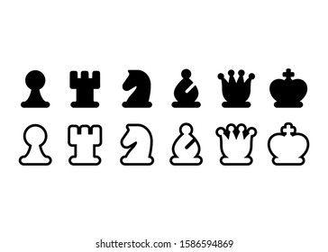 Chess pieces icon set, black and white chess figures. Simple stylized symbols, isolated vector illustration.