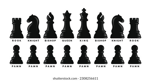 Chess pieces icon set isolated on white background