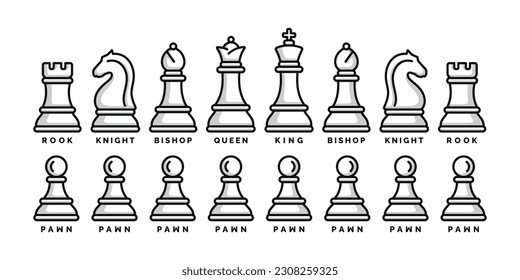 Chess pieces icon set isolated on white background