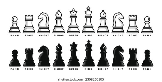 Chess pieces icon set isolated on white background