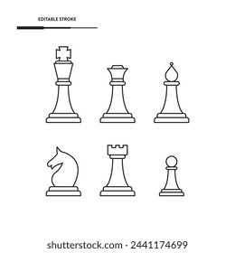 Chess Pieces Icon Set. King, Queen, Pawn, Horse And Rook Vector Design.