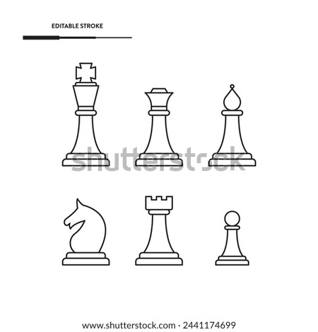 Chess Pieces Icon Set. King, Queen, Pawn, Horse And Rook Vector Design.