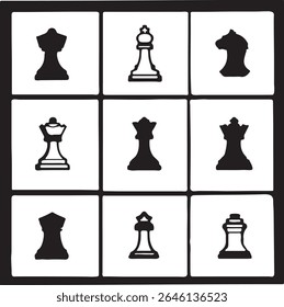 Chess Pieces Icon Set Vector | Unique King Queen Knight Silhouette Clipart