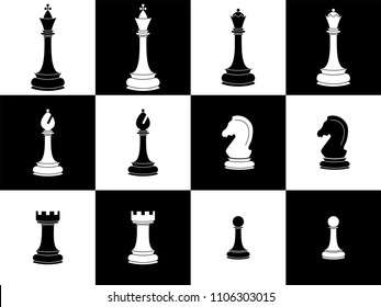 Chess pieces. Icon set white and black chess pieces.Isolated elements. Vector illustration