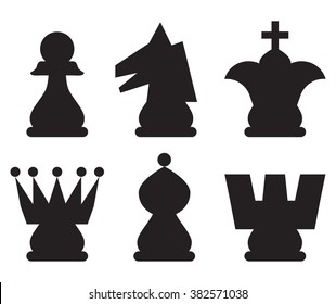 Chess pieces, icons set, black figures isolated on white background, vector illustration.