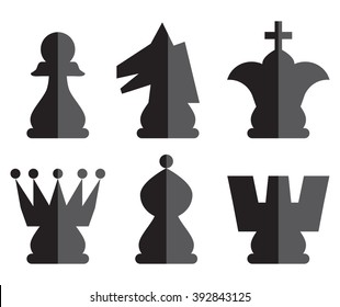 Chess pieces, icons set, black figures isolated on white background, vector illustration.