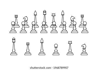 Chess pieces icons set on white background. Collection of vector drawings of chess.