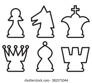 Chess pieces, icons set, outlined figures isolated on white background, vector illustration.