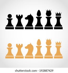 Chess pieces Including King Queen Rook Pawn Knight Bishop Icons, set figures