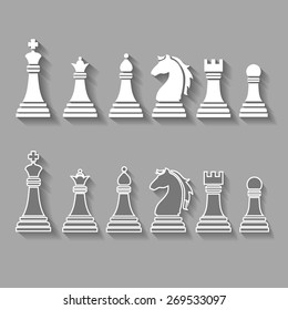 chess pieces including king, queen, rook, pawn knight, and bishop vector  icons,  set 