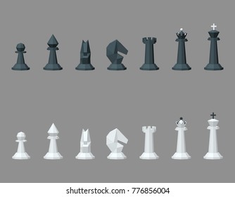 Chess pieces. Isolated on grey background.3d Vector illustration.