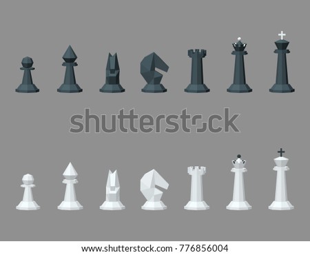 Chess pieces. Isolated on grey background.3d Vector illustration.