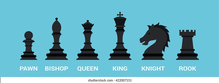 Chess pieces isolated on turquoise background. Vector illustration.