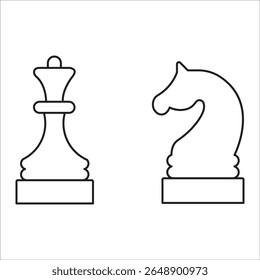 Chess pieces king and knight outline icon vector illustration with minimal design concept for strategy game and board competition symbols.