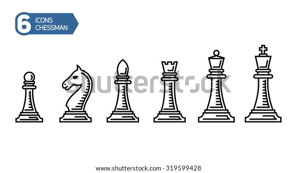 チェスの駒 ルック王のポーンナイトとビショップ トレンディなアウトラインスタイルで設定されたベクターイラストアイコン のベクター画像素材 ロイヤリティ フリー