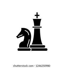Chess pieces, knight and queen black icon, vector sign on isolated background. Chess pieces, knight and queen concept symbol, illustration 