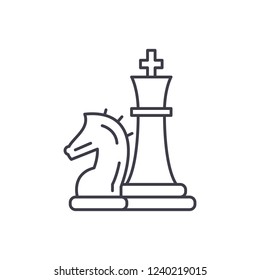 Chess pieces, knight and queen line icon concept. Chess pieces, knight and queen vector linear illustration, symbol, sign