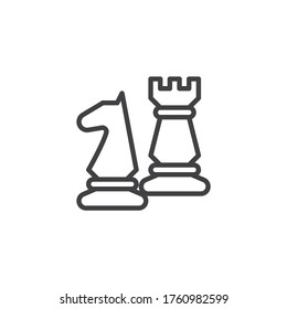 Chess pieces line icon. linear style sign for mobile concept and web design. Rook and knight chess outline vector icon. Symbol, logo illustration. Vector graphics