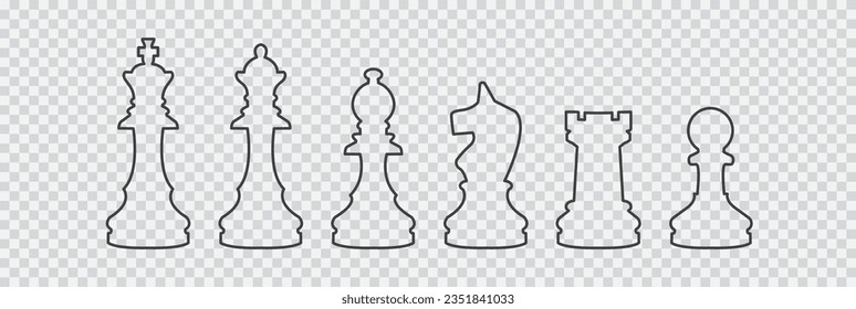 Chess pieces line  icon set. Included icon king, queen, bishop, knight, rook, pawn. linear isolated on transparant background. Chess pictogram. Set of strategy icons in line style Vector symbols.