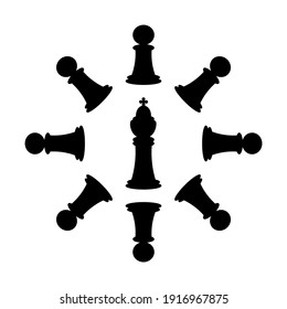 Chess pieces. Logo, Vector concept illustration with chess king, queen, pawns. Black and White