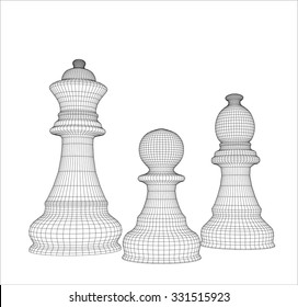 Chess pieces mesh in the vector. Chess pieces on a chess school or chess club.