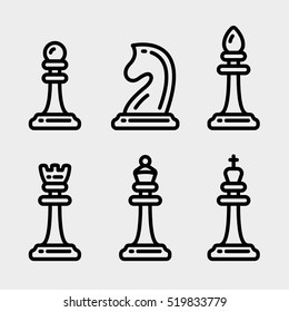 Chess Pieces Minimalistic Flat Line Outline Stroke Icon Pictogram Symbol Set Collection