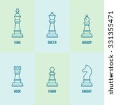 Chess pieces with named vector outline icons (king, queen, bishop, rook, knight, pawn)