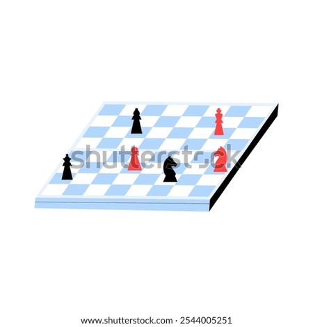 Chess Pieces On Blue And White Board In Flat Vector Illustration Symbolizing Strategy, Intelligence, And Competition, Isolated On White Background