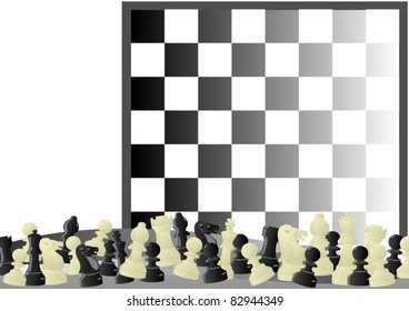 Chess pieces on a checkerboard background