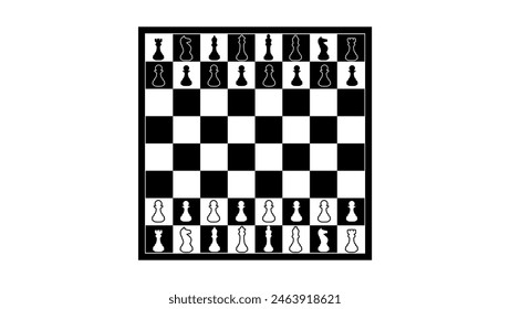 chess pieces on chessboard, black isolated