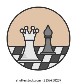 Chess pieces on a chessboard. Line icon