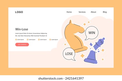 Chess pieces on a Win-Lose scenario, emphasizing strategic choices web or landing. Competitive mindset. Challenge solution. Flat vector illustration.