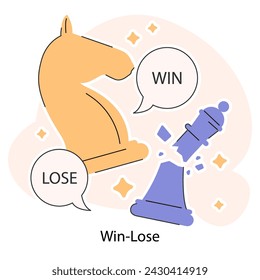 Chess pieces on a Win-Lose scenario, emphasizing strategic choices. Competitive mindset. Challenge solution. Flat vector illustration.