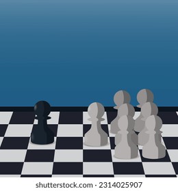 Chess pieces with one black pawn versus many white pawn. minority versus majority concept vector illustration