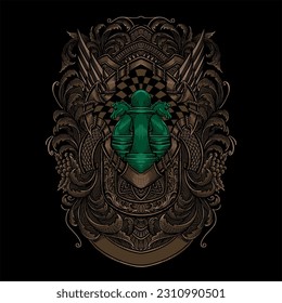 chess pieces with ornate frames in engraved style