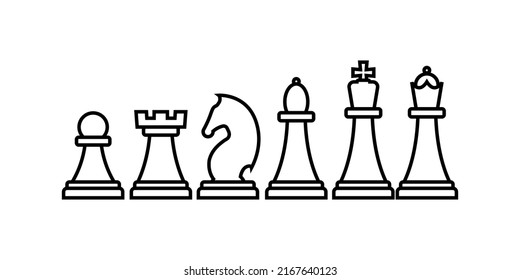 Chess pieces outline illustration vector editable.Pawn,Rook, Knight, Bishop, King,and Queen pieces.