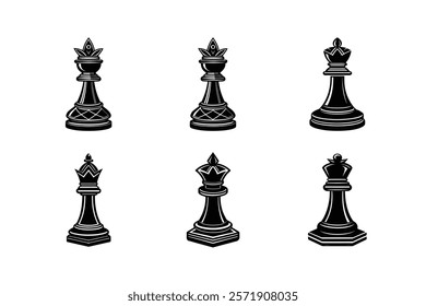 Chess pieces in outline and silhouette style. Set for a board game 