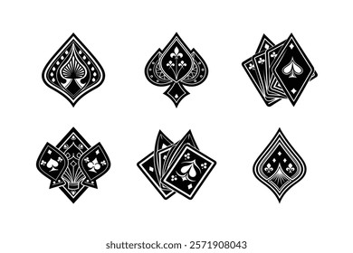 Chess pieces in outline and silhouette style. Set for a board game 