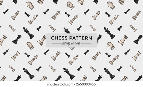 Chess pieces pattern depiction showing high-quality illustrations of chessmen on white background. Great for designs, games enthusiasts, or strategical themes in projects.