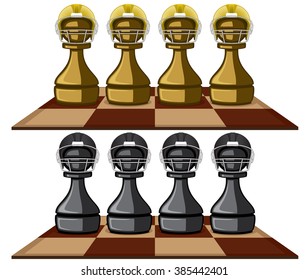 chess pieces represented in the kind of american football players. abstract vector illustration