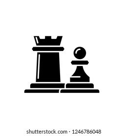 Chess pieces rook and pawn black icon, vector sign on isolated background. Chess pieces rook and pawn concept symbol, illustration 