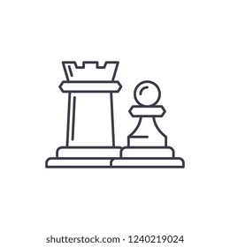 Chess pieces rook and pawn line icon concept. Chess pieces rook and pawn vector linear illustration, symbol, sign