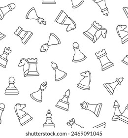 Chess pieces. Seamless pattern. Coloring Page. Hand drawn style. Vector drawing. Design ornaments.