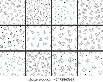 Chess pieces. Seamless pattern. Coloring Page. Hand drawn style. Vector drawing. Collection of design ornaments.