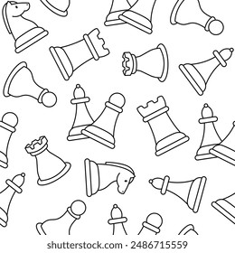 Chess pieces. Seamless pattern. Coloring Page. Hand drawn style. Vector drawing. Design ornaments.